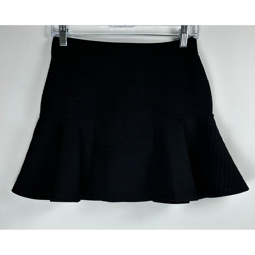 Zara Ruffle Hem Mini Skirt Women Size S Black Ribbed Coquette Balletcore Preppy‎